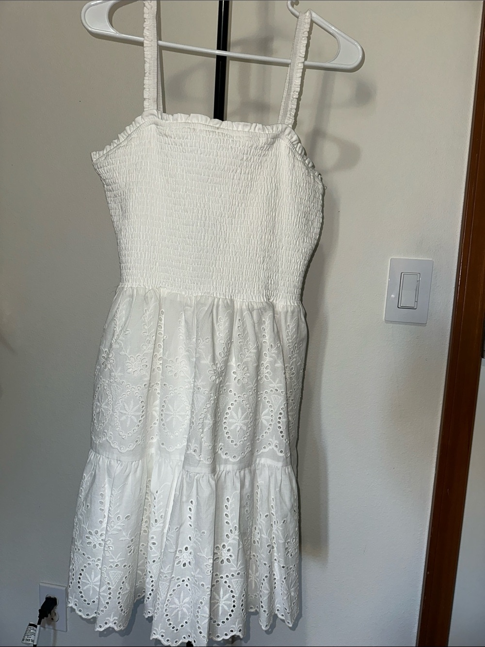 Steve Madden White Smocked Eyelet Dress